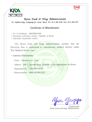 Certificate of Manufacturer